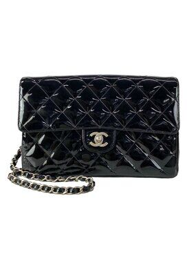 Chanel Shoulder Bag Single Flap Quilted Black Chain Matte Silver Leather